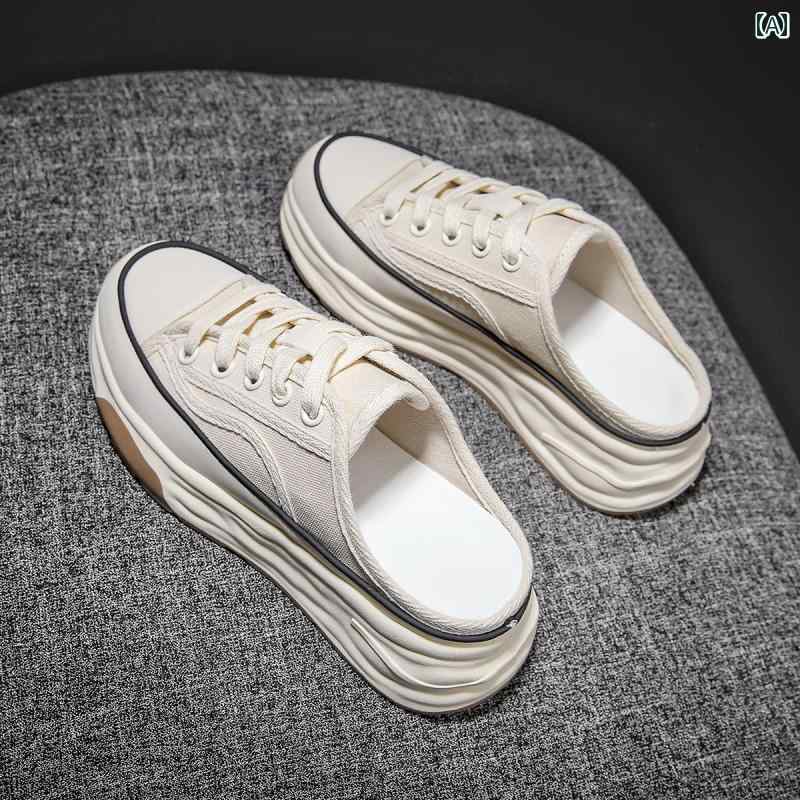 かかとなし スニーカー レディース スリッポン 厚底 ハーフ スリッパ 夏 キャンバス シューズ サンダル ベージュ ブラック