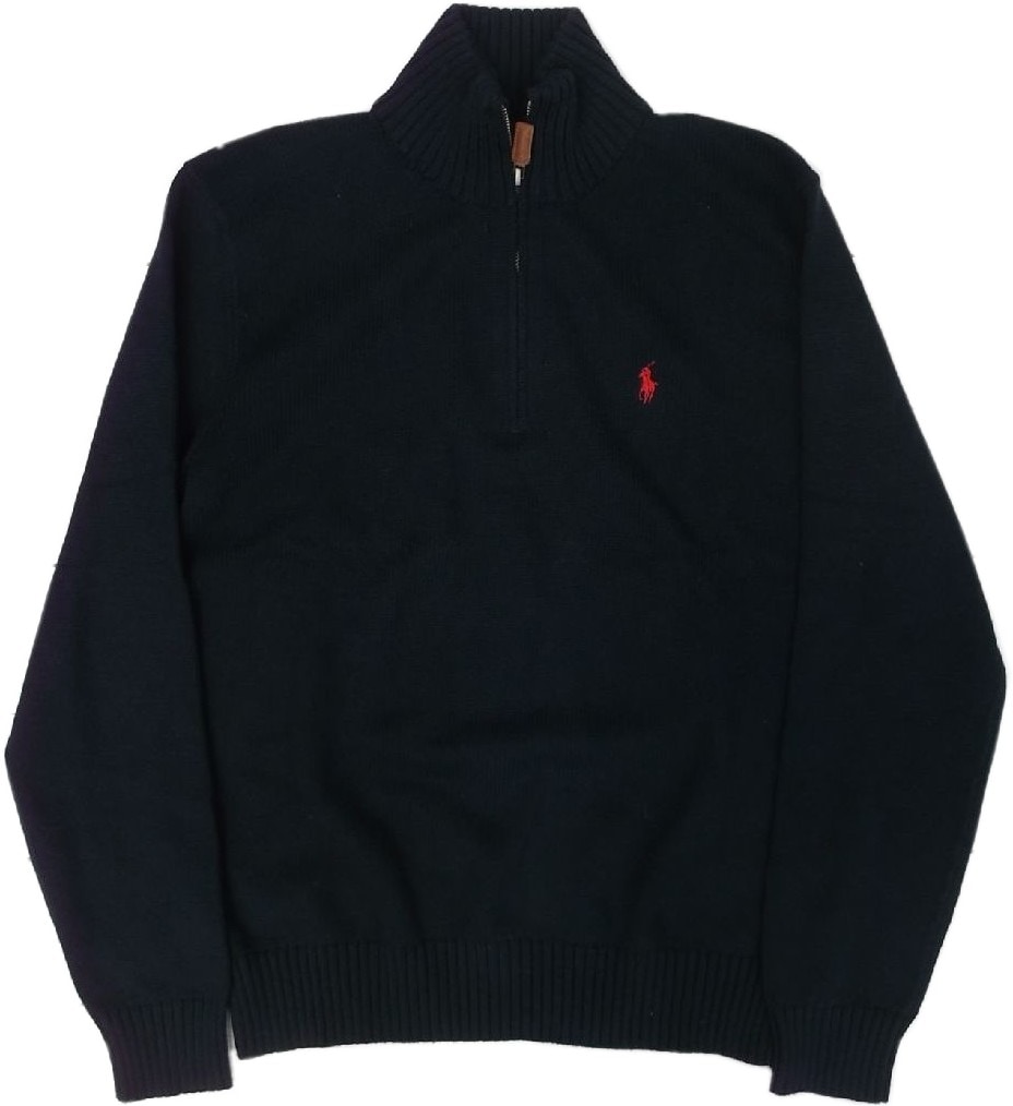 LA直輸入 ラルフ メンズ ワンポイント コットン セーター ハーフジッパー ニット 紺 ネイビー cotton sweater 118