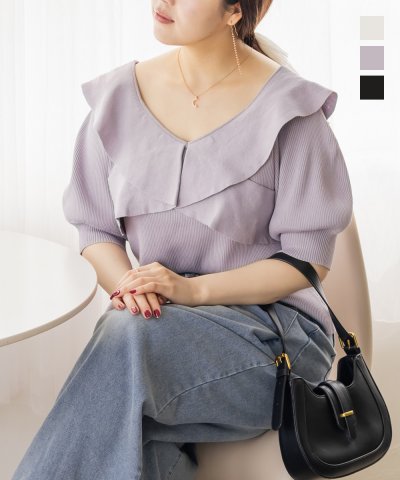 大きいサイズ レディース LL 3L 4L XL XXL XXXL CLETTEオリジナル前後2WAYフリルニット