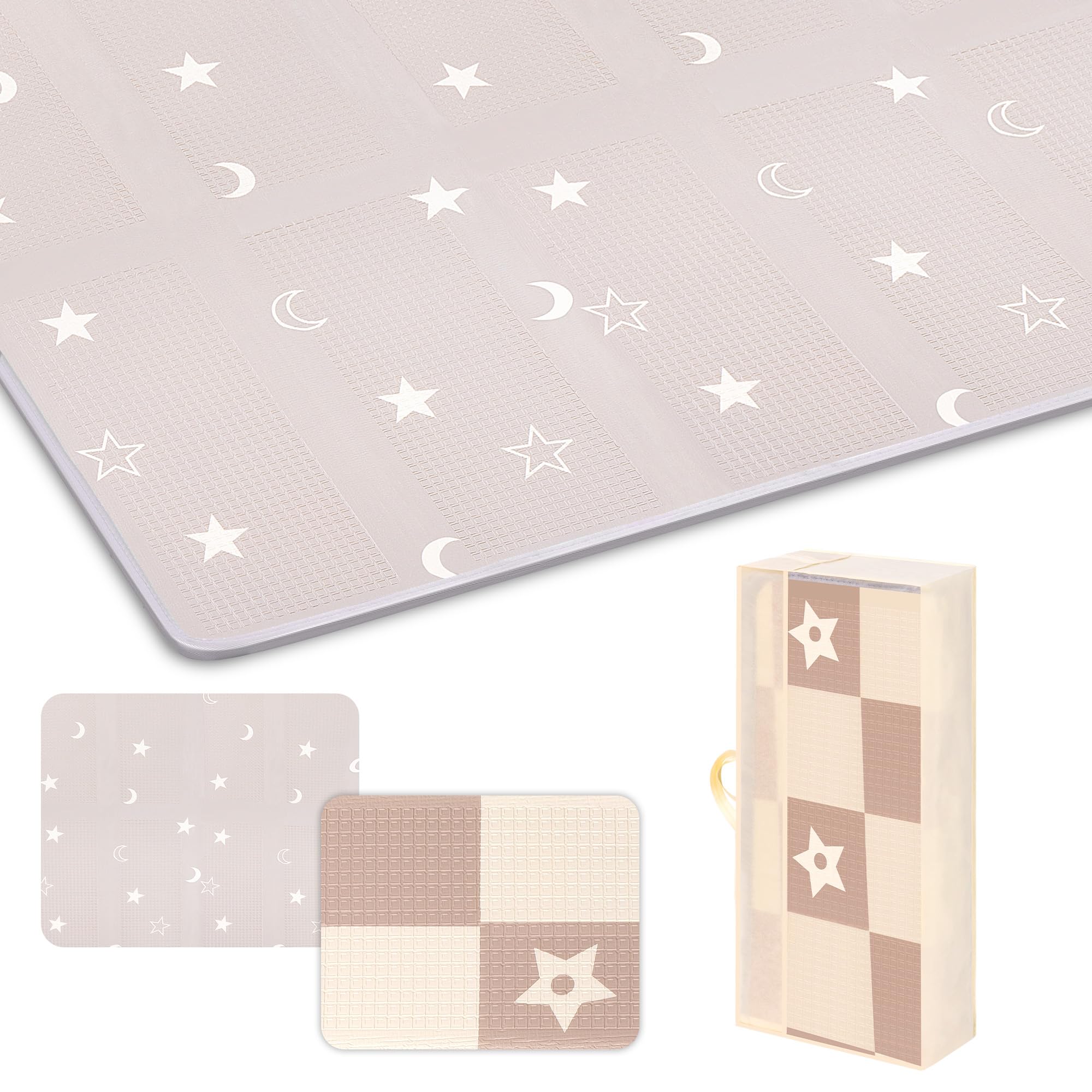 プレイマット-Artake 赤ちゃん プレイマット 収納しやすい ジョイントマット 厚手 折りたたみ 防水 防音マット ベビーマット お昼寝マット Moon Stars 200*180*2