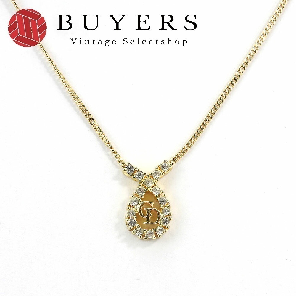 中古 ネックレス メタル ゴールド CDロゴ メッキ ラインストーン レディース 女性