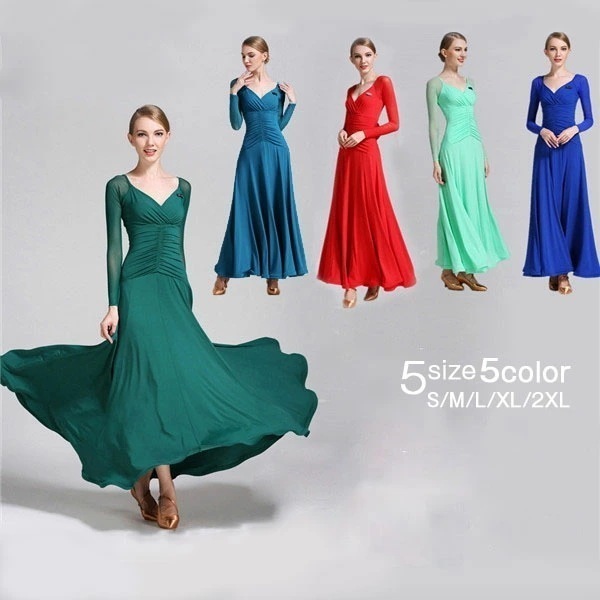 【激安開催】モダンドレス 社交ダンス衣装 社交ダンス スタンダードドレス ブラック レッド グリーン ワルツ 衣装 大きいサイズ ステージ 競技着 練習 ウェア 発表会 大きい裾 競技着 演出 舞台