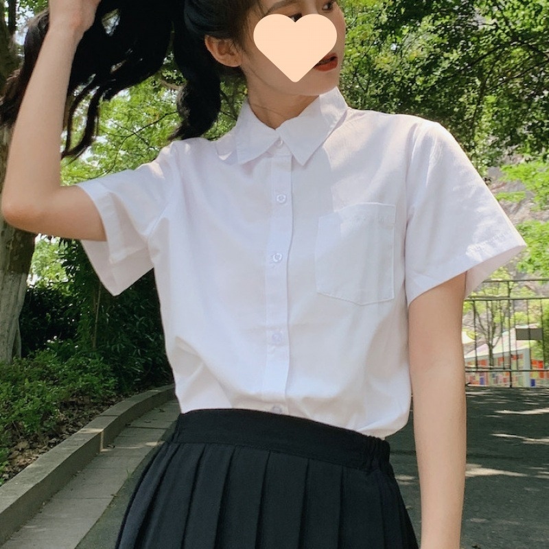 【1つ買うと10つ無料】綿の夏の夏の夏のための短袖の白いシャツシンな白いシャツの基本学生服