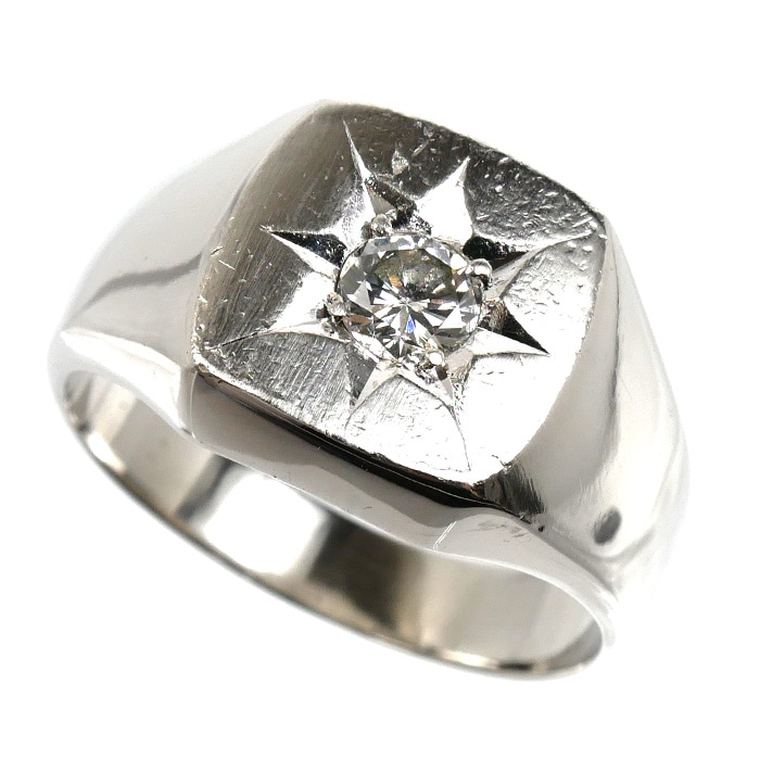 Pt900プラチナ 印台 リング・指輪 ダイヤモンド0.33ct 20号 18.2g メンズ 中古