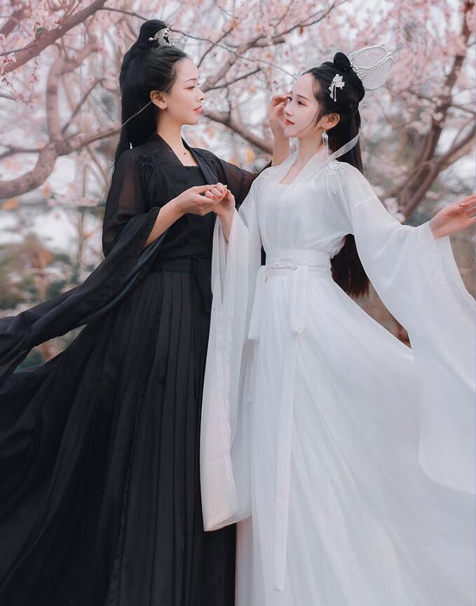 漢服 男女兼用 コスプレ衣装 ハロウィン カップル 唐装漢服 中国古代 華流 古風 ドレス ハロウィン 学園祭 文化祭 イベント コスチューム 振袖 ブラック ホワイト