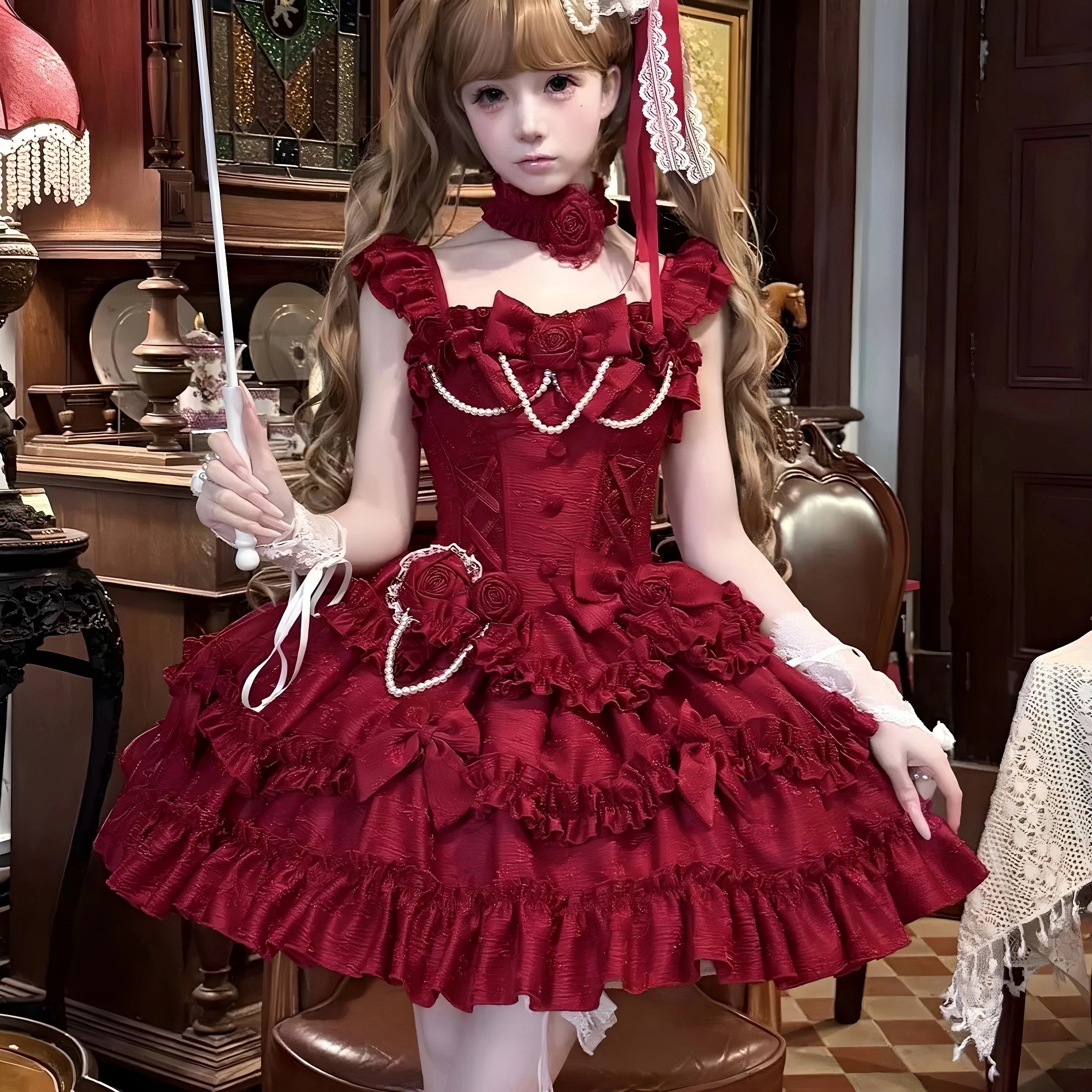 ロリータ正規品カスタム重工サスペンダースカートlolitaピンクワンピース女子jskバレエスカート