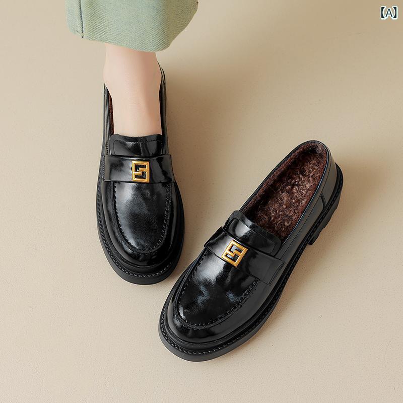 ローファー レディース オフィス カレッジ 通勤 通学 仕事 秋冬 革 女性 厚底 ベルベット 英国 厚手 ヒール シングル シューズ 女性 深い 口