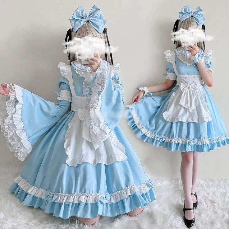 メイド服 ショート丈ワンピース メイドコスプレ 半袖長袖メイド服 大人コスチューム ハロウィン衣装 レース お姫様ワンピース エプロン付き ウェイトレス 萌え服 可愛いコスチューム 舞台衣装 仮装 女