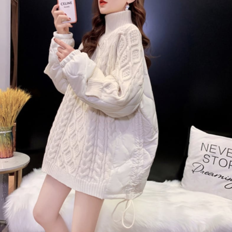 トップス カットソー ニットソー セーター ハイネック タートルネック もこもこ ふわふわ 袖あり 長袖 ゆる ホワイト グリーン ブルー ブラック 主役級 存在感 冬 10代 20代 30代 個性的