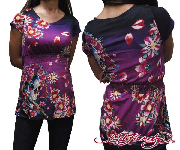 セール エドハーディー レディース チュニック 200種類の品揃え Ed Hardy ゴースト GHOST パープル ミニドレス ワンピース エドハーディー 正規品 LAセレブ 着用 ファッ