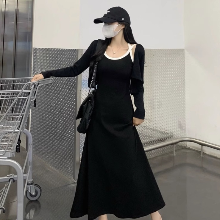 ツーピーストップス ワンピース カーディガン ワンピドレス ミモレ丈 ロング 袖なし ノースリーブ ラウンドネック 襟なし セミフレア Aライン ハイウエスト 前開き ポリエステル かわいい 6,540円