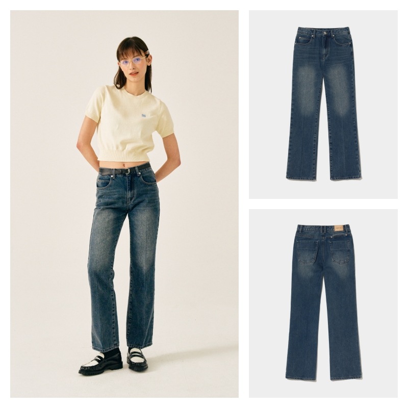 【SATUR】(W) Ely Flare Denim Pants - Light Washed Blue Light denim flared jeans
