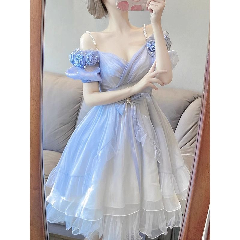 和服コスチュームコスチュームブルー ライトロリータ 甘くてエレガントなお嬢様 ローズドレス ロリータ プリンセスドレス ウェディング レディース グラデーション ドレス