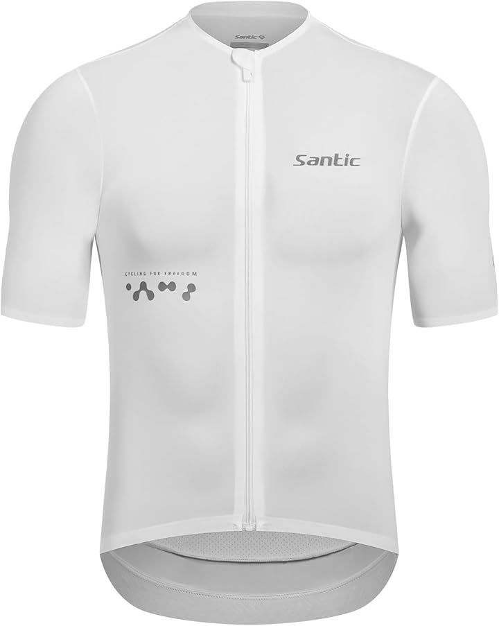メンズ サイクルジャージ 半袖 夏用 薄め 涼感素材 サイクリングウエア サイクルウエア ロードバイクジャージ 自転車ウエア ポケット付き 伸縮性 吸汗 速乾(ホワイト, XL)