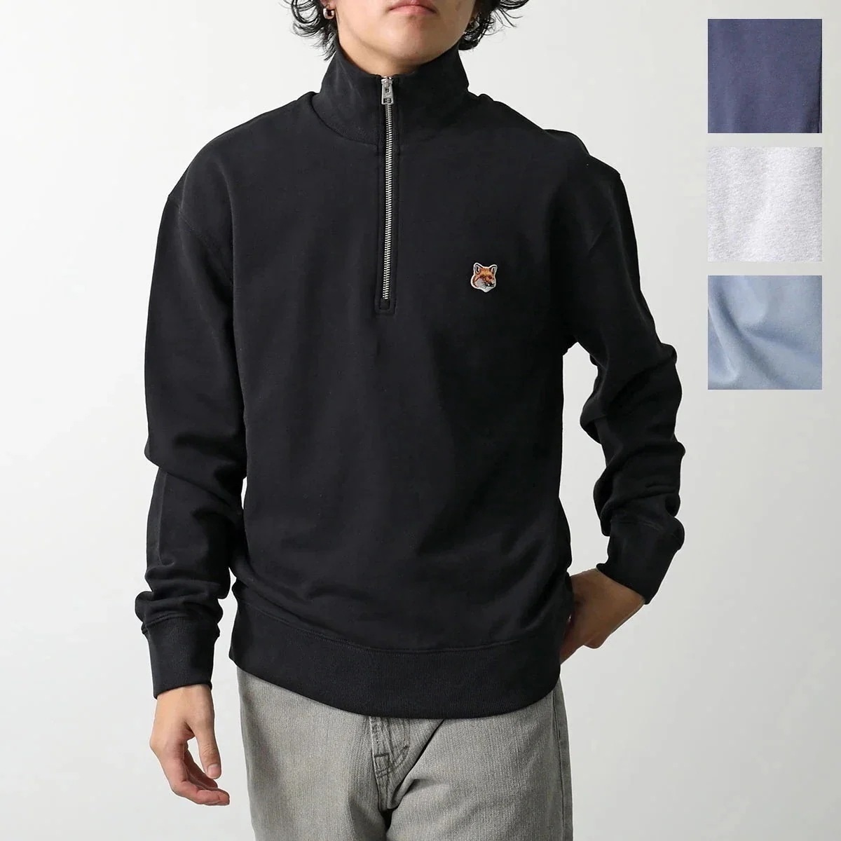 MAISON KITSUNE メゾンキツネ トレーナー FOX HEAD PATCH MM00314KM0001 メンズ スウェット ハーフジップ 長袖 ハイネ