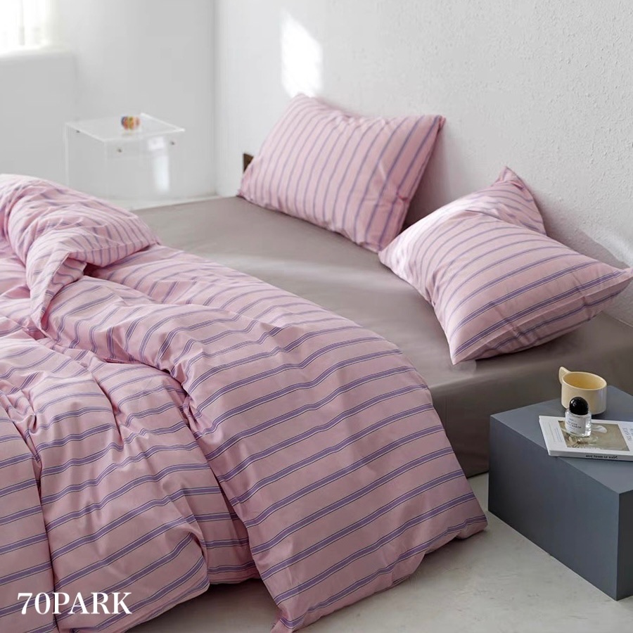 ピンク パープル ストライプ 布団カバーセット 全2種 ベッドカバー ベッドシーツ セット ベッドリネン おしゃれ 韓国インテリア 韓国雑貨 韓国っぽ インテリア雑貨