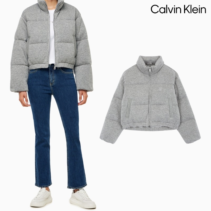 [カルバンクライン] レディース クロップ ニット ダウン プッパー / GREY