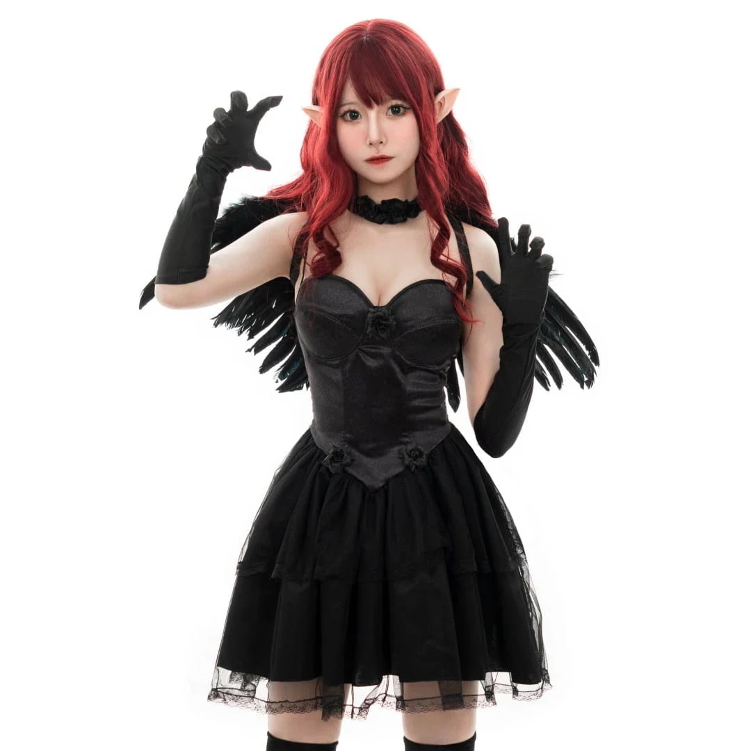 （4点セット）デビル 悪魔天使 仮装 パーティー コスプレ お祭り ハロウィン 今年 短纳期 ワンピース セット
