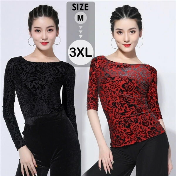 社交ダンス トップス 女性 衣装 社交ダンス衣装 半袖 長袖 ワインレッド ブラック 上着 競技着 モダン ラテン レディース 社交 練習着 ワルツ チャチャチャ ステージ 演出着 【M/L/XL/2