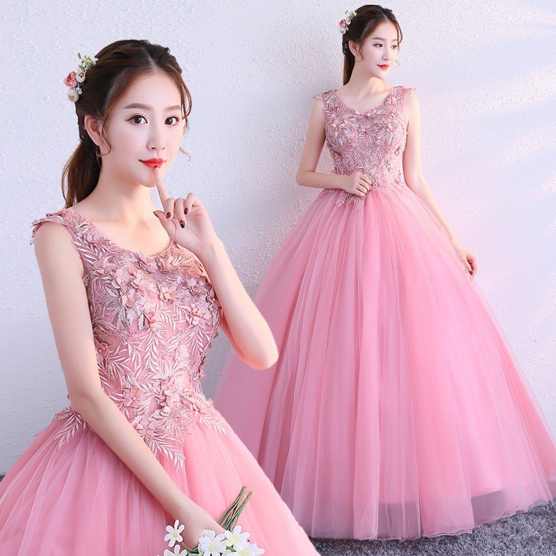 ロングドレス 演奏会 安い コンサート カラードレス ピンク パーティードレス ウェディングカラード