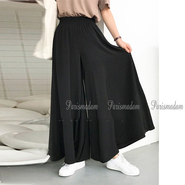 超人気,大特価 ブラック　ワイドパンツ　ロング丈　マキシ丈　ゆったり　キュロット　フレアタイプ　伸縮素材　ワンサイズ　ウエストゴム　フリーサイズ大人　女子会 4,995円
