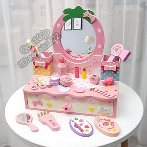 子供用ままごとシミュレーションドレッサー女の子プリンセスメイクテーブルボックスおもちゃ木製誕生日ギフト