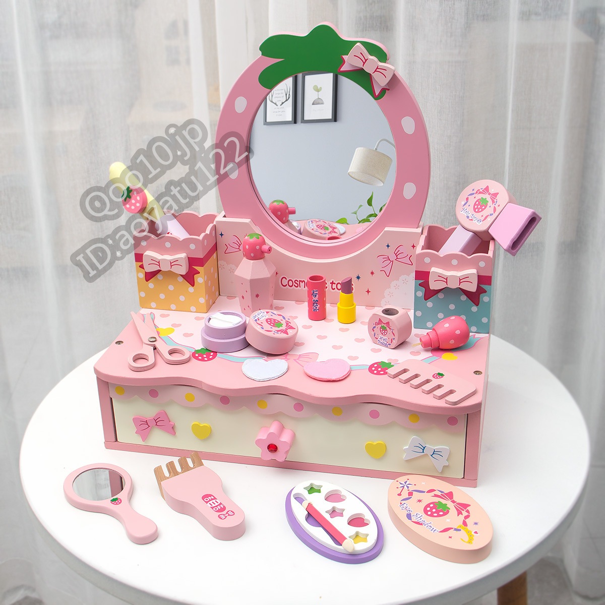 子供用ままごとシミュレーションドレッサー女の子プリンセスメイクテーブルボックスおもちゃ木製誕生日ギフト