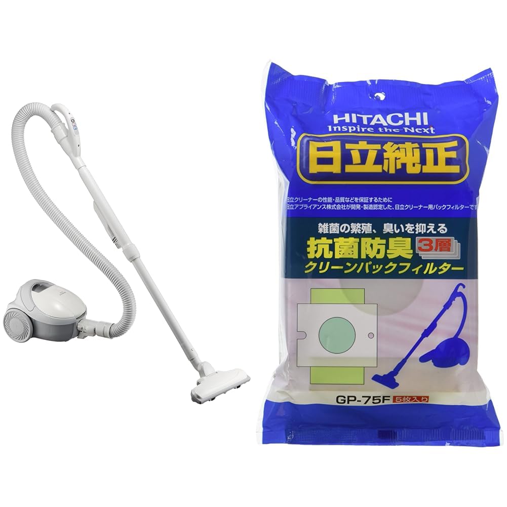 【セット買い】日立 掃除機 紙パック式 小型・軽量ボディ エアーヘッド(丸洗い対応) ホワイト CV-VP5 W & 掃除機 紙パック クリーンパックフィルター GP-75F 10,454円