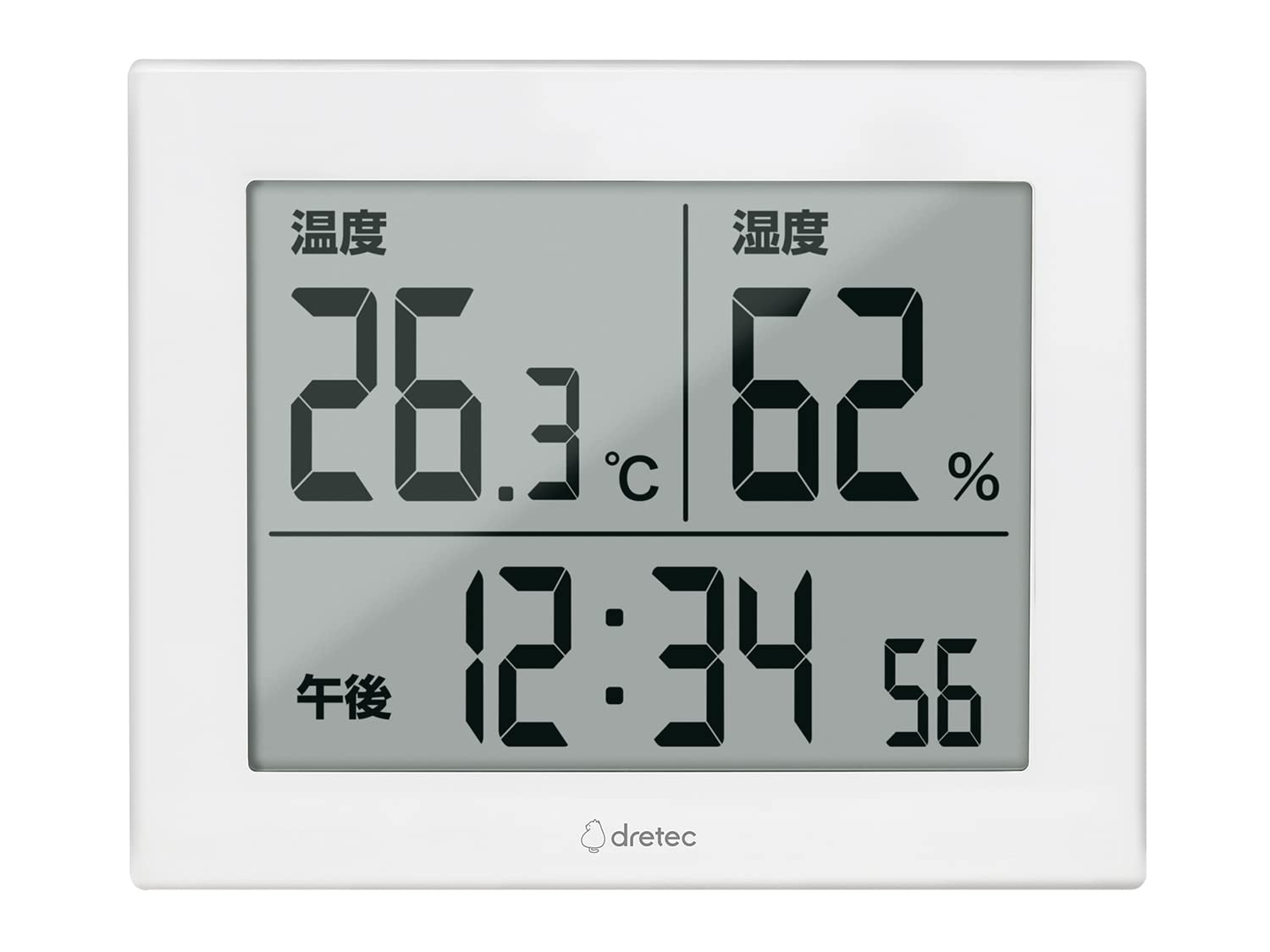 ドリテック(dretec) 大画面温湿度計 ハキミエ デジタル 温度計 湿度計 大型 インフルエンザ 熱中症 対策 スタンド 壁掛け ホワイト