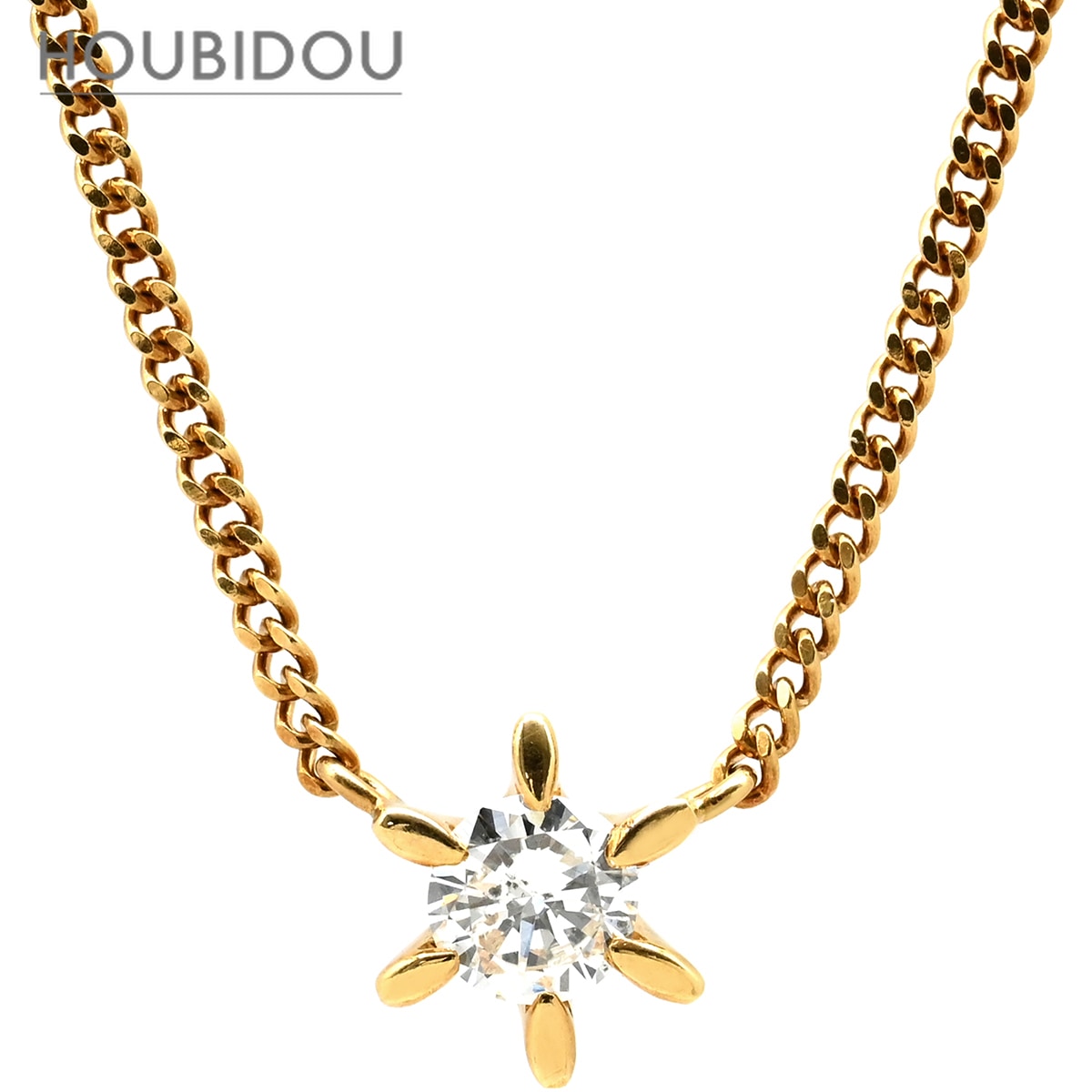 ネックレス ダイヤモンド 0.31ct イエローゴールド Au750 18K 18金 1P 1石 1粒 ソリティア 6本爪 プリンセスサイズ 【中古】