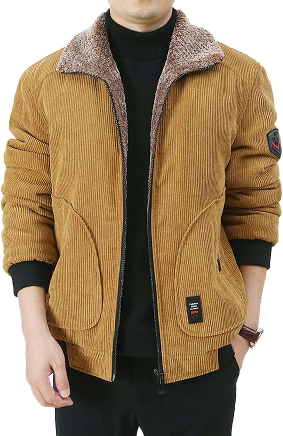 コーデュロイフル ジップジャケット M-6XL メンズ フリース ボア 裏起毛 立ち襟 秋服 冬着 大きいサイズ スタジャン ブルゾン 中綿服 ショートコート 防寒着 保温 会社 オフィス お父さん