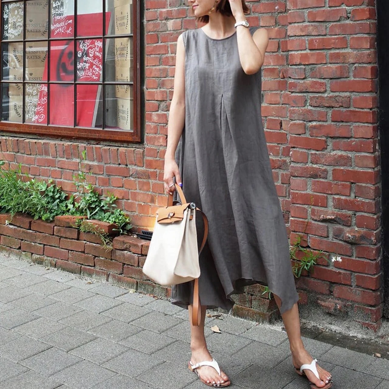 ノースリーブワンピース フレアワンピース ロング ロング丈 袖なし ノースリーブ ラウンドネック フレア 綿 麻 リネン かわいい 大人可愛い きれいめ シンプル カジュアル 大人 おしゃれ お洒落