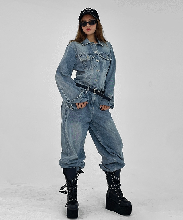 ソルテッド ウォッシング デニム ジャンプスーツ