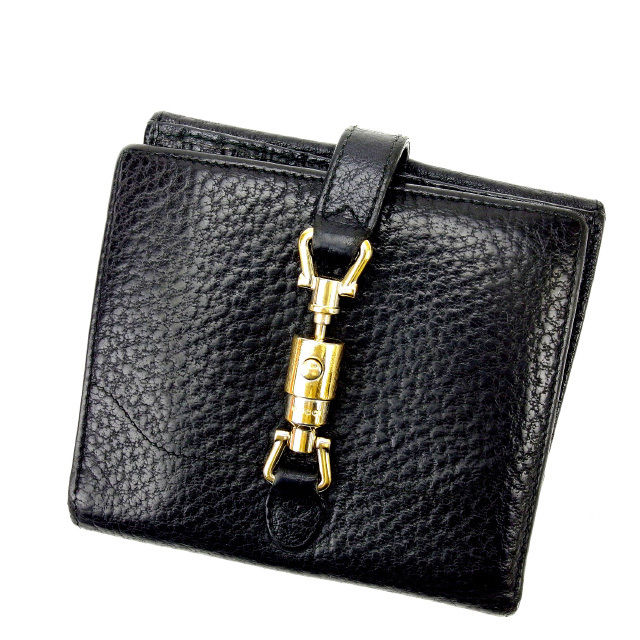 Wホック財布 ジャッキー金具 ブラック ゴールド 中古