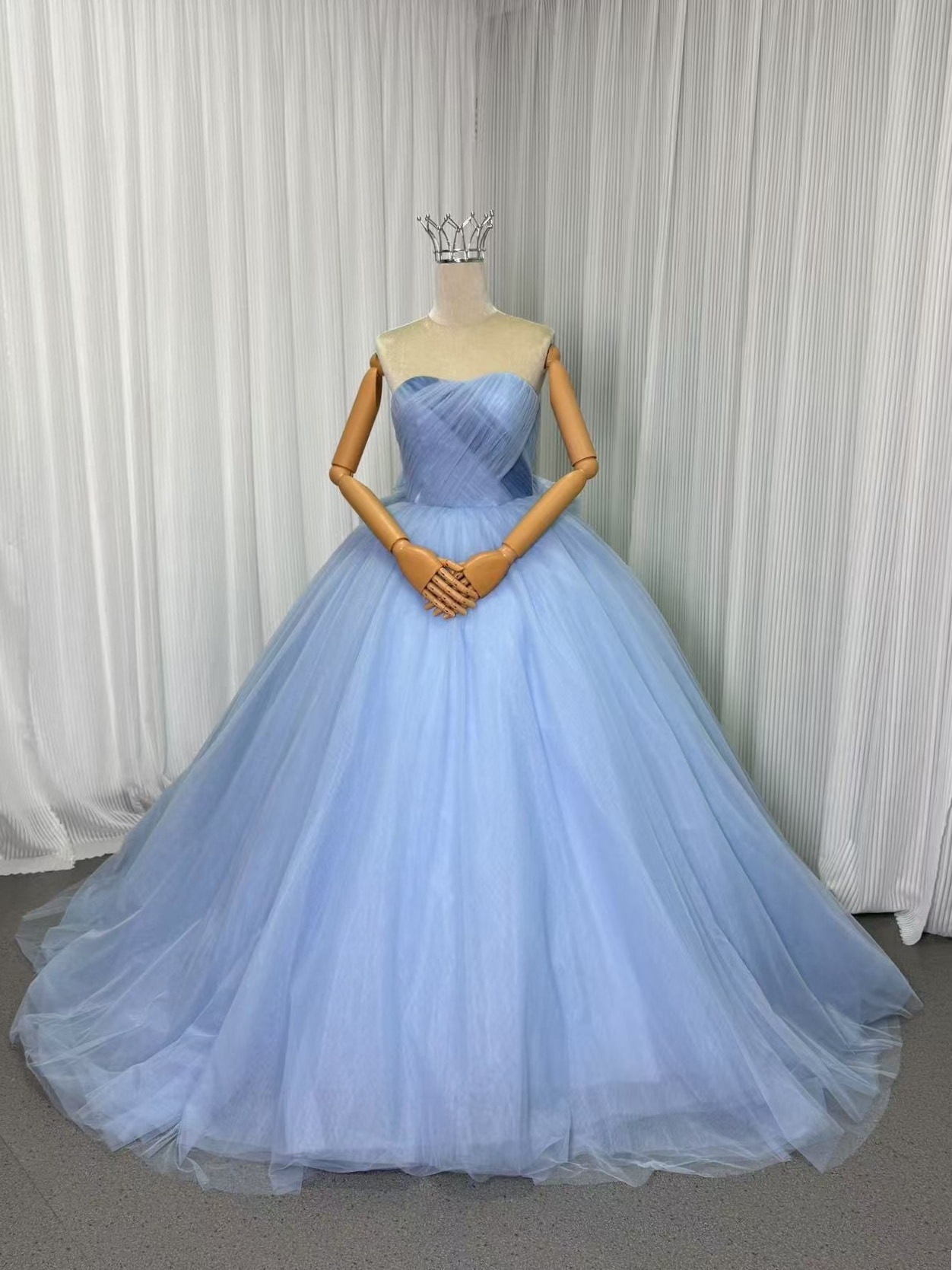 カラードレス ブルーグレー ベアトップ チュールスカート バックリボン 編み上げ 披露宴 43,680円