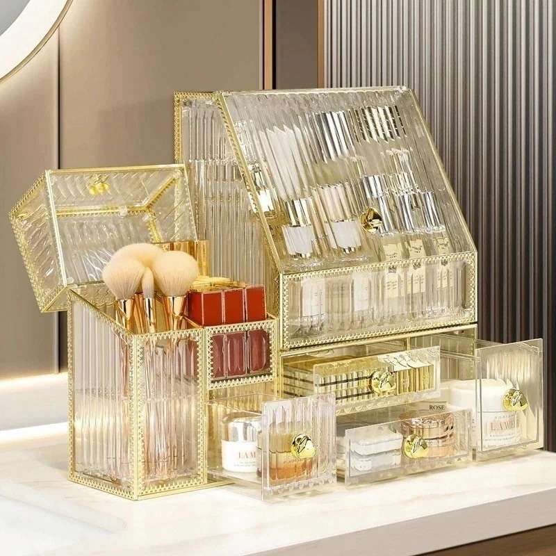軽量贅沢化粧品収納ケース透明アクリル感防塵デスクスキンケア口紅置物棚 8,222円
