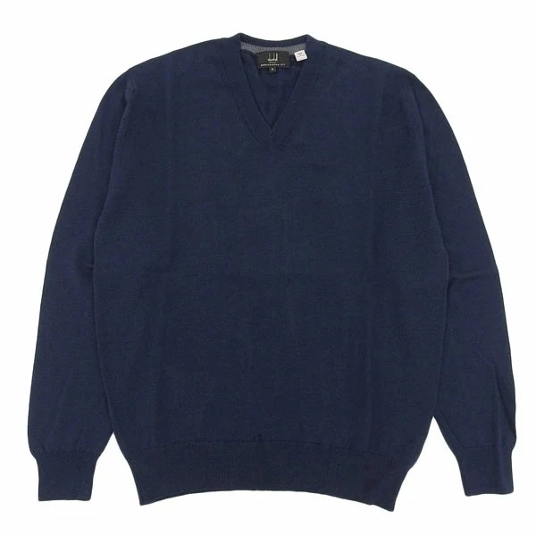 ダンヒル ニット セーター Vネック メンズ S/M/Lサイズ メリノウール100% ネイビー dunhill X39011Y