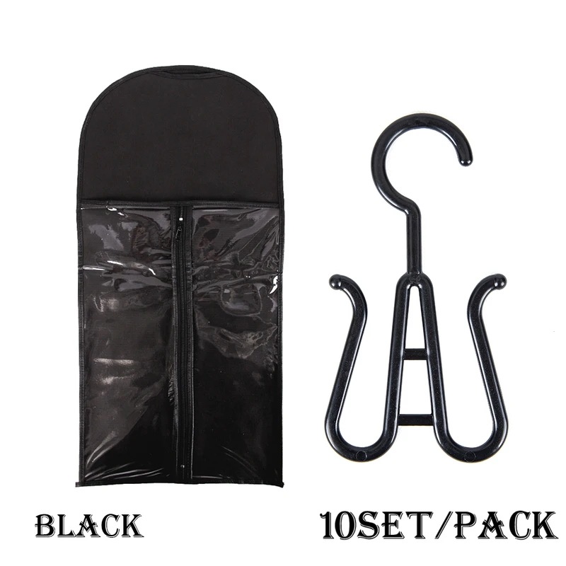 かつら用収納袋 エクステンション用収納袋 ハンガー付き 5/10セット 10 set black