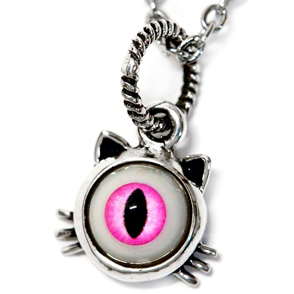 キャット 猫 ヒゲ 猫耳 目 目玉 キャッツアイ 猫目 ピンク ゴシック シルバー925 ネックレス