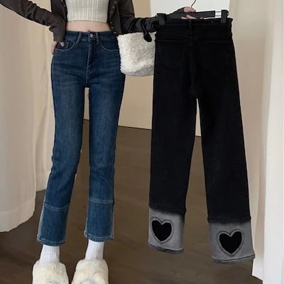 パンツ デニム ジーンズ アンクル丈 クロップド 裏起毛 ストレート ハイウエスト 脚長効果 美脚今日は30パーセントデニム・ジーンズ