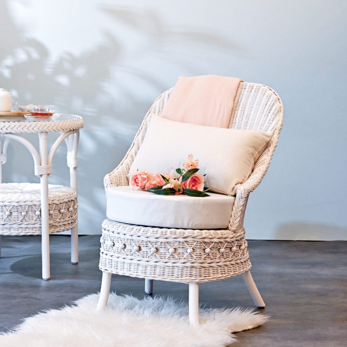 籐 ソファ 幅55cm シングルソファ 1人掛け ラタン製 fiore 白家具 ラタン家具 姫系 パーソナルチェア ソファー チェア フィオーレ 椅子 イス チェアー ホワイトウォッシュ