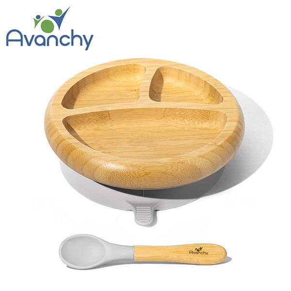 アヴァンシー 竹のプレート+スプーンセット グレー