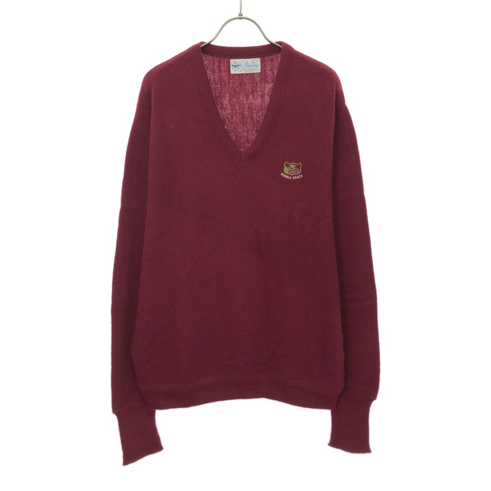 ピカリング 70s 80s USA製 ヴィンテージ 刺繍 長袖 Vネック セーター L レッド系 Pickering ニット メンズ