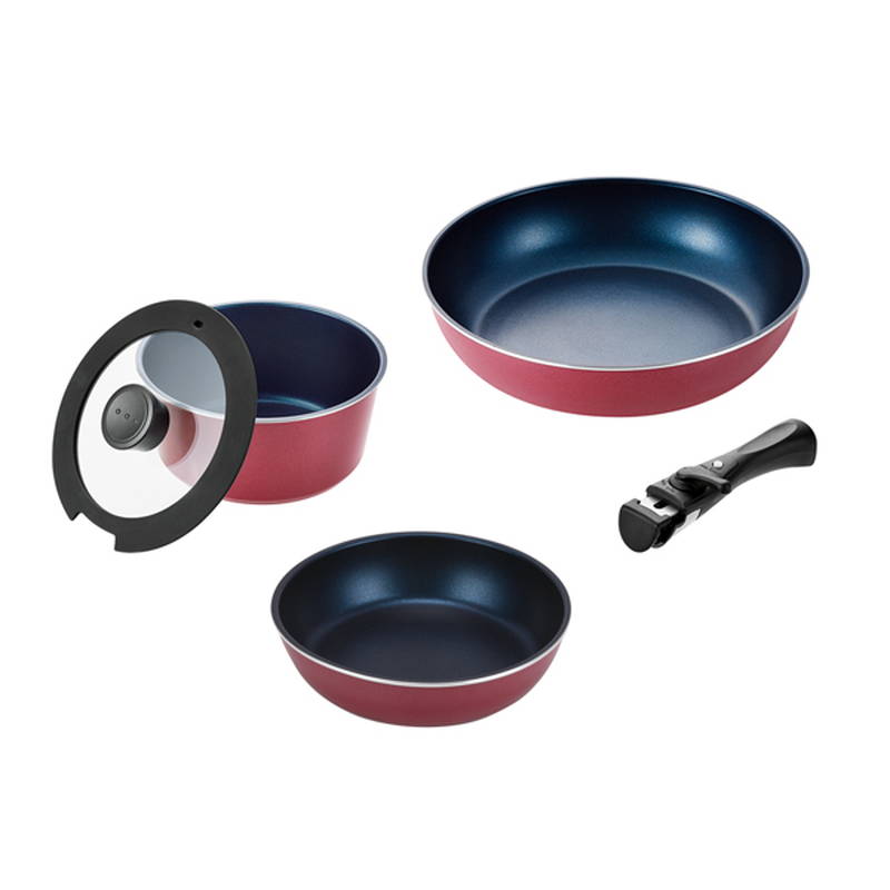 フライパン 片手鍋 調理器具5点セット スタックプラス ブルーダイヤモンドコート IH対応クックウェア5点セットA レッド