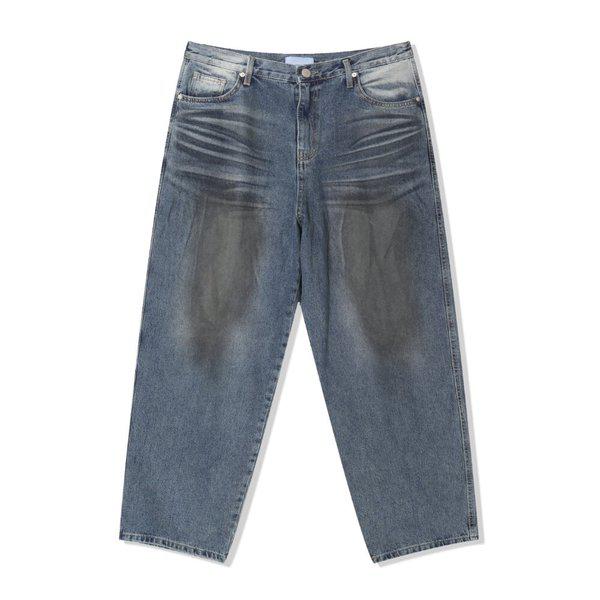 メンズ ビンテージ オイル ダーティウォッシング ワイド デニム パンツ AC-JEA-Q038