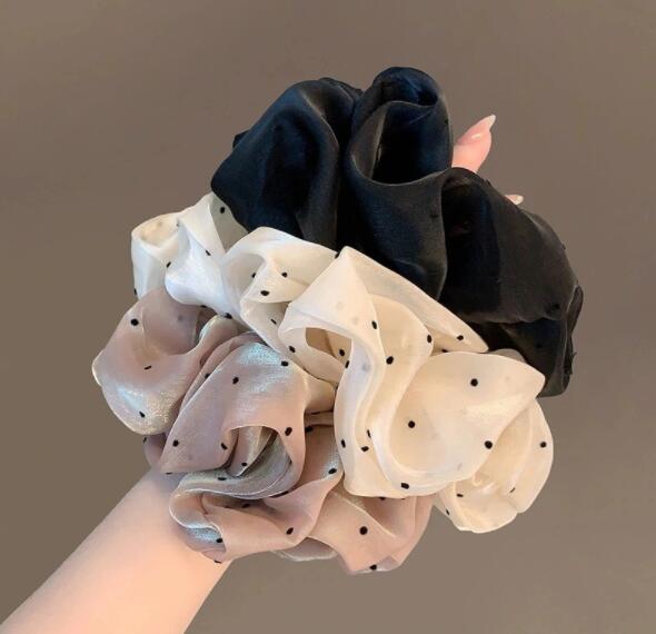 韓国 ファッショ 優しさの波点大肥腸輪パールチュールグラデーション雰囲気お団子ヘアリングポニーテール髪飾り 夏のヘアアクセサリー