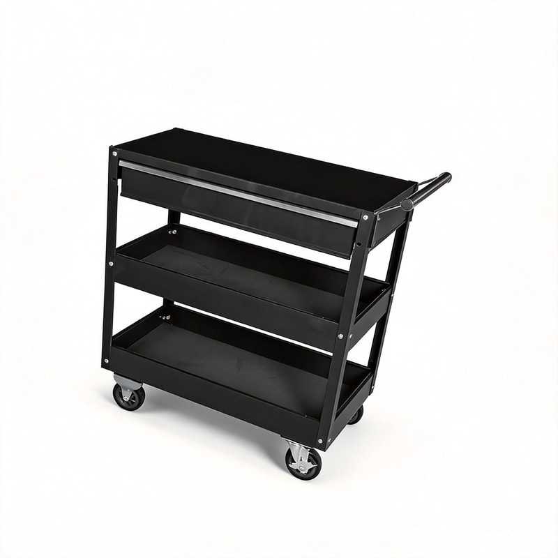 ツールワゴン 3段式 ツールカート 工具 キャビネット 工具カート キャスター付き 耐荷重135kg 工具収納 整備用 移動 運搬 作業 合金鋼 ブラック