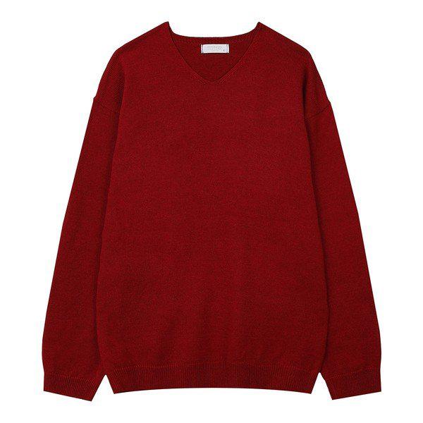 メンズ秋ベーシックルーズフィット無地Vネックニット DS KN Q295 赤_P375853402