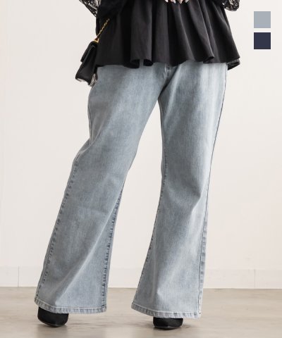 大きいサイズ レディース LL 3L 4L XL XXL XXXL ウエストゴムストレッチデニムフレアパンツ