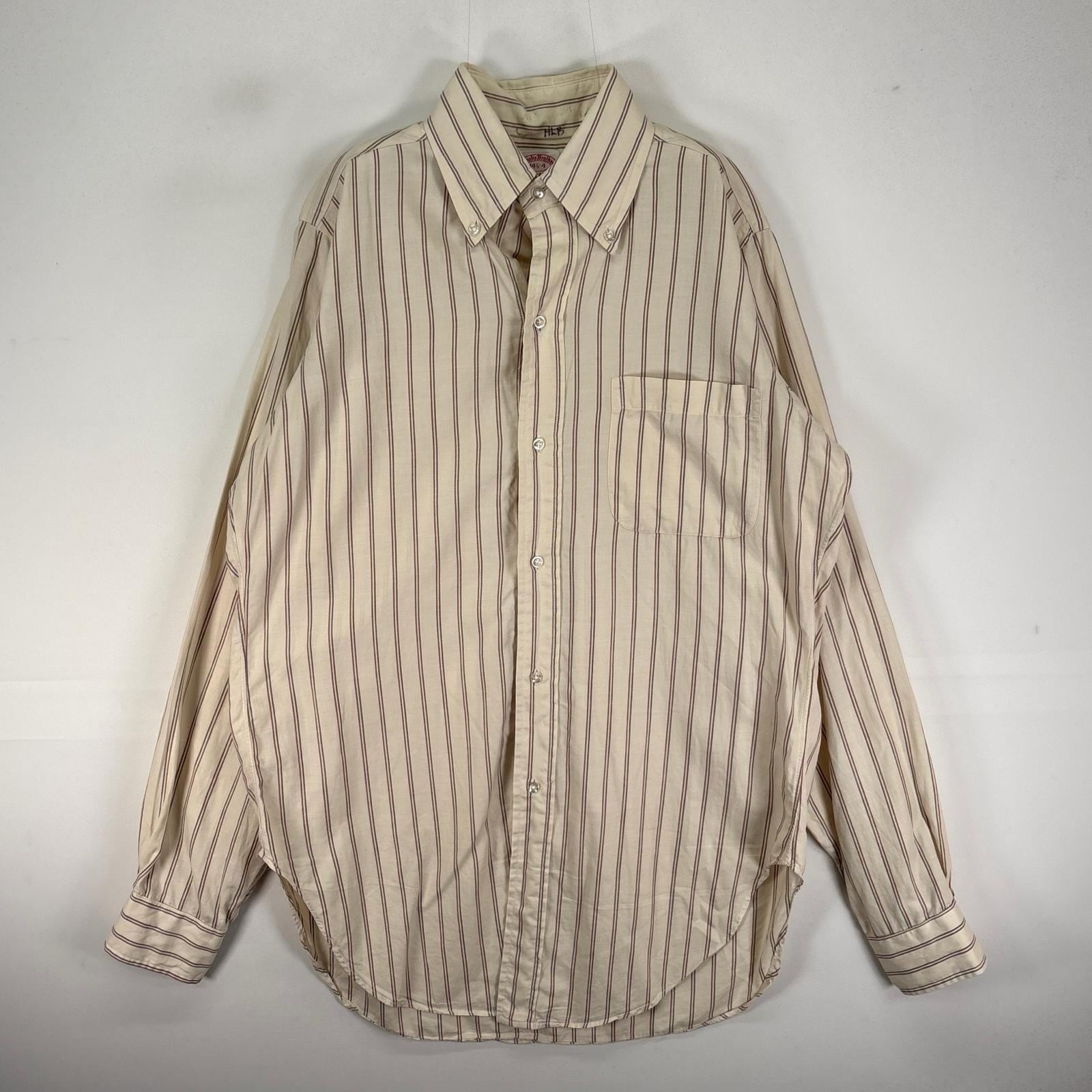 古着 60s/60年代 ヴィンテージ 長袖シャツ ボタンダウン 胸ポケット 6ボタン S ベージュ系 ストライプ メンズ